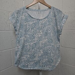 L.L. Bean Women's Bean Signature Top Medium Blue White Soft Cotton Summer EUC